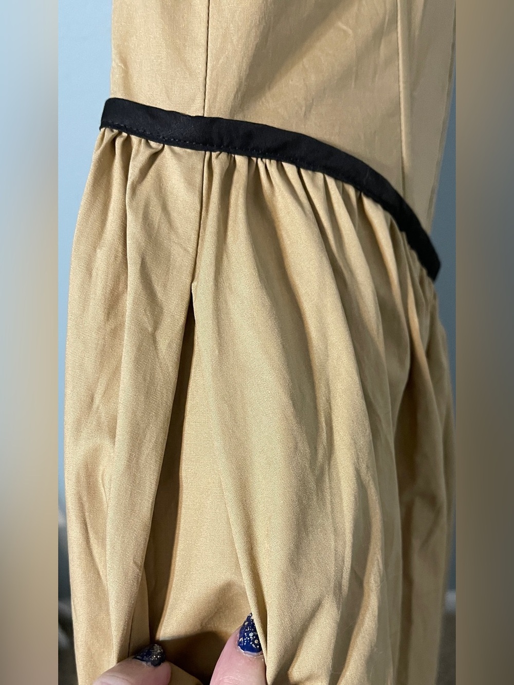 Anthropologie Moon River Corset Midi Dress Tan Black Trim Cotton Poplin XS - Picture 3 of 7